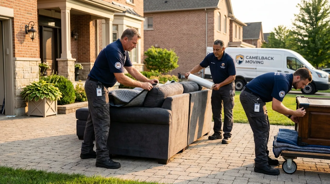 Large estate moving crew wrapping furniture in Thornton, CA